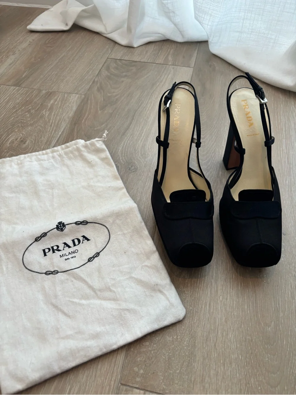 Prada Black Square-Toe Slingback Block Heels